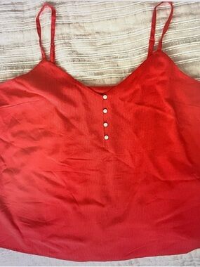 Old Navy Red Double-Strap V-Neck Tank with Decorative Buttons